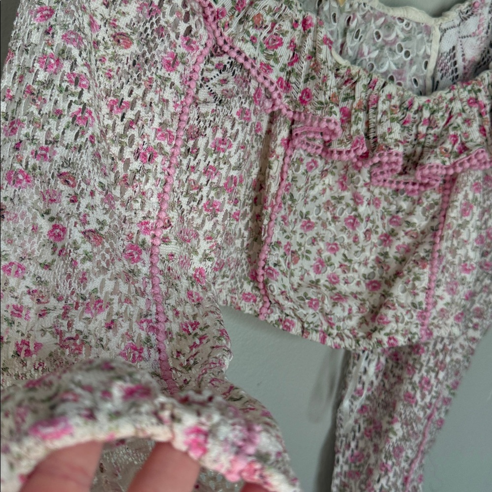 LoveShackFancy Pink Floral Ruffle Peasant Blouse small - Picture 3 of 7